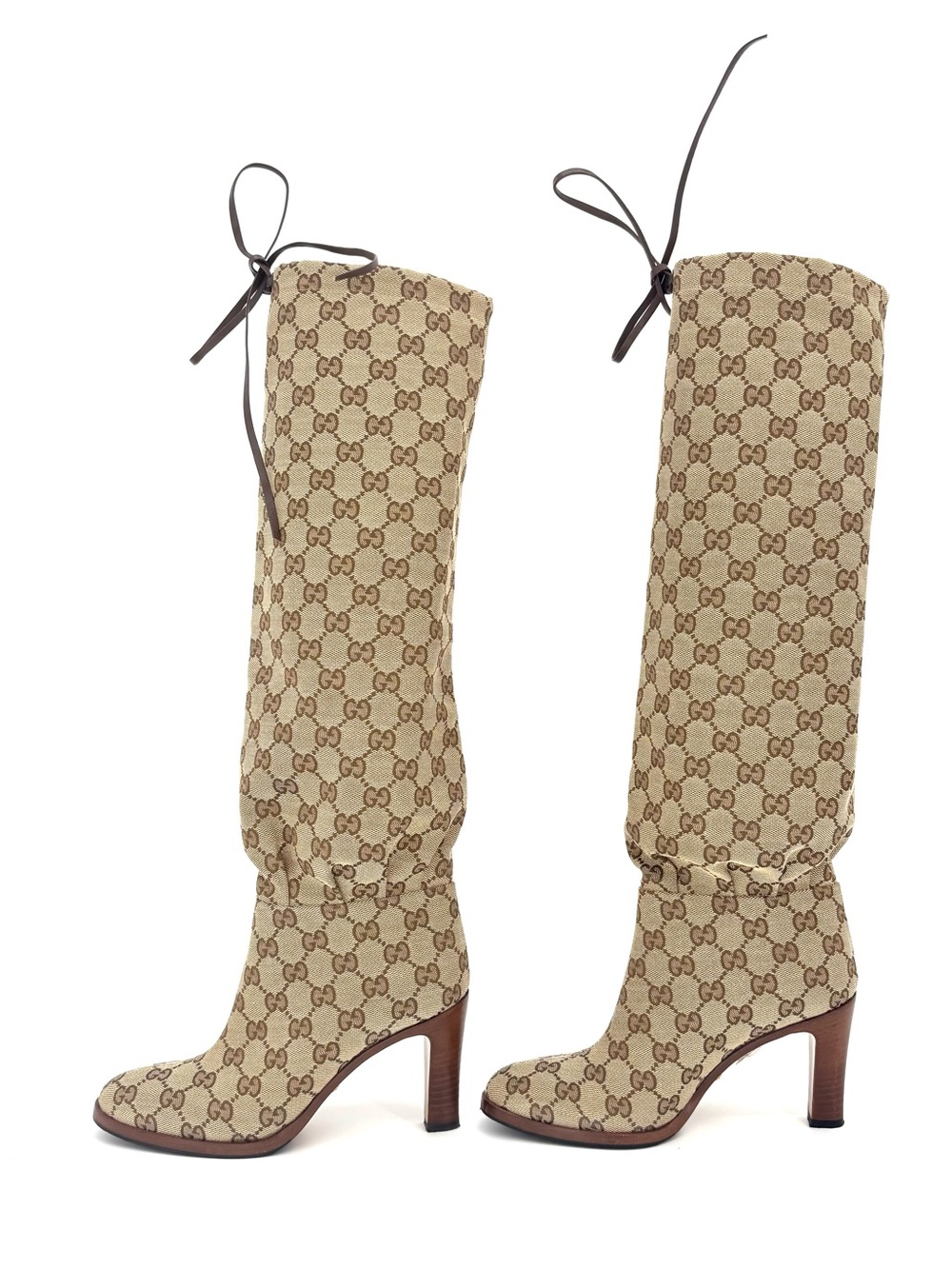 Gucci Lisa Monogram Slouch Knee High Heeled Pull On Boots 35.5 - Picture 4 of 10